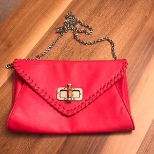 Apt 9 Bambi Envelope Convertible Clutch Handbag Purse Coral Red Chain Strap